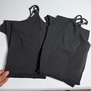 SET OF 2 CALIA Womens Adjustable Strap Bodysuits in Pure Black Size L
